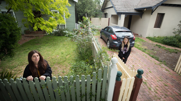 Leah Tsagaratou in front of her family home which will be acquired by the state government. Her niece Millie Tsagaratos lives with her family next door.