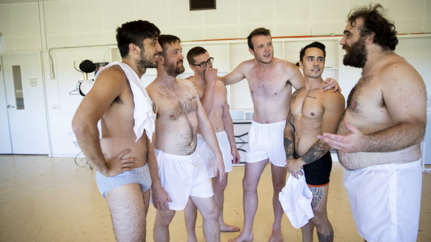 The men of <i>The Full Monty</i>, not quite naked. 