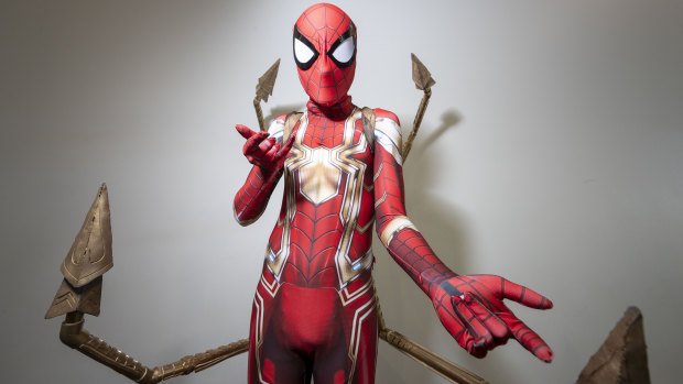 Lachlan Price dressed as Spiderman.