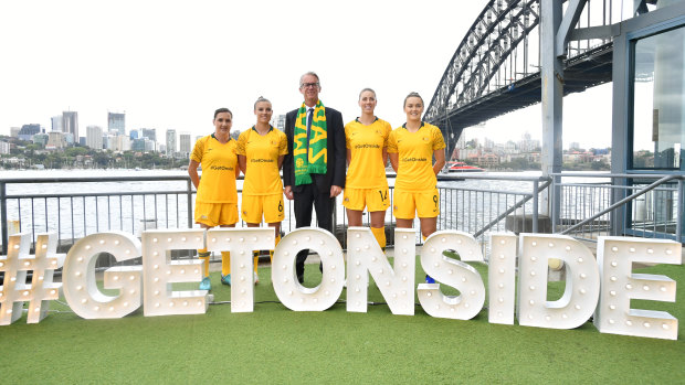 FFA chief David Gallop and Matildas launch Australia's 2023 Women's World Cup bid.