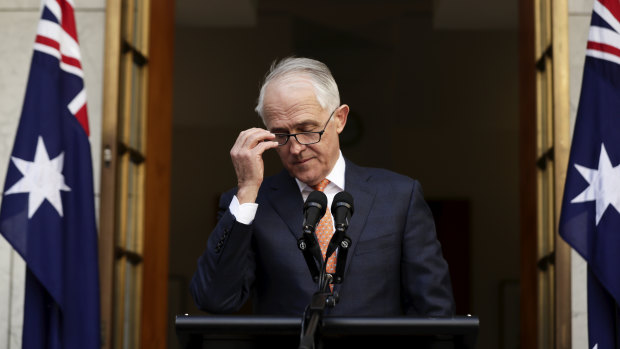 Former prime minister Malcolm Turnbull at his last press conference as leader.