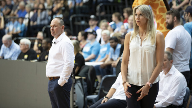 Canberra Capitals coaching staff Paul Goriss and Carly Wilson