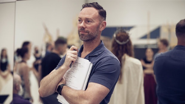 Frozen the Musical resident director Ben Osbourne keeps an eye on rehearsals. 