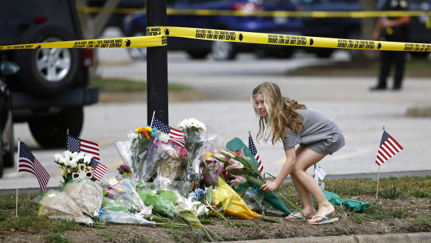 A makeshift memorial in front of a municipal building that was the scene of the shooting.