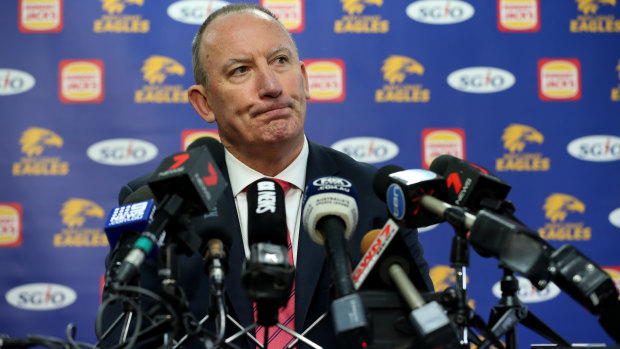 Eagles CEO Trevor Nisbett at Monday's conference where he spoke of a golf game.