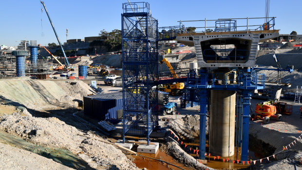 Construction work at the St Peters interchange last month. 