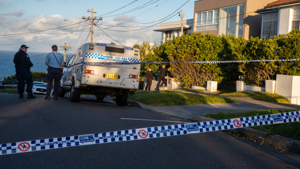 Police at the Coulston’s Dover Heights home the day of the alleged attack. 