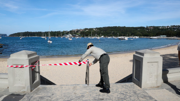 Balmoral beach in Sydney is closed as authorities try to enforce social distancing to stop the spread of the coronavirus.
