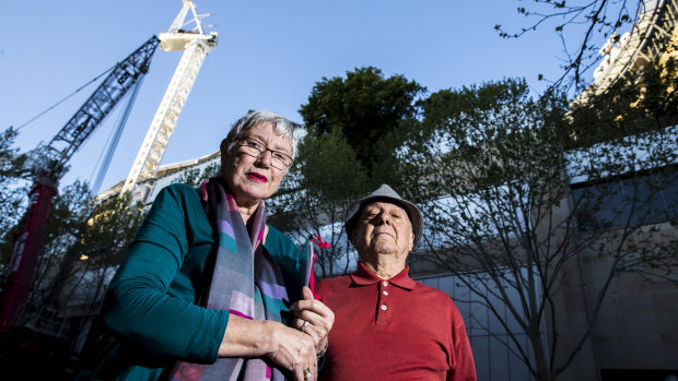 The convenor of Pyrmont Action, Elizabeth Elenius, pictured with Guy Di Benedetto, said the community group strongly opposed the proposed tower because of its excessive height.