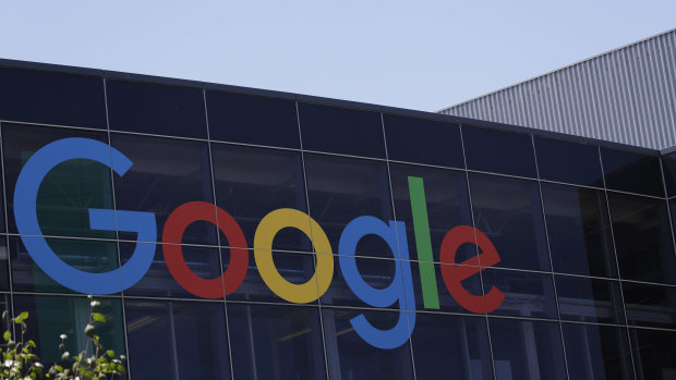 The Google logo at the company's headquarters in Mountain View, California.