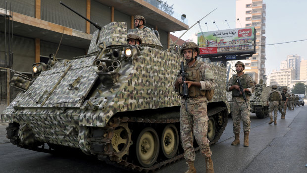 Lebanese army soldiers deploy after deadly clashes in Beirut.