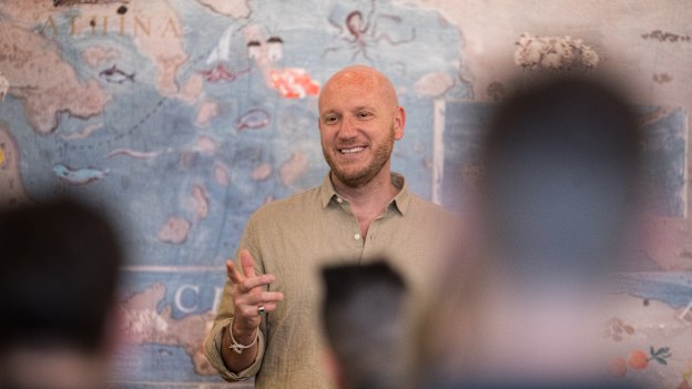 George Calombaris' meditation teacher, Jonni Pollard, is creator of the 1 Giant Mind app and travels the world as a meditation teacher to the rich and famous. 