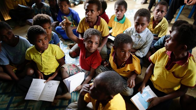 Children at the Famo Elementary School in the Eastern Highlands town of Kainantu.