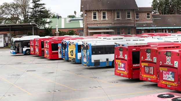 A bus depot in Tempe. Most contracts pay drivers more for driving bendy or double-decker buses.