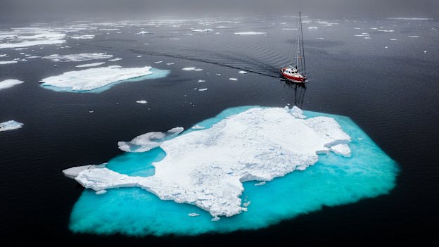 Sailing north of Svalbard among the melting sea ice. 