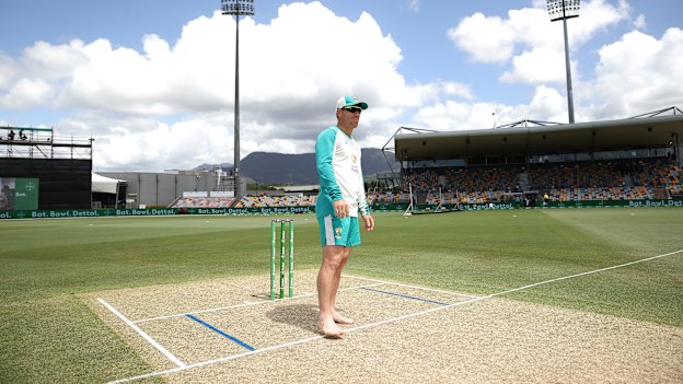 David Warner in front of the Cazalys Stadium stand last year.
