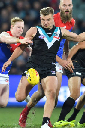 Moving on up: Port Adelaide's Ollie Wines scored eight votes in Power's round 14 win over Melbourne.