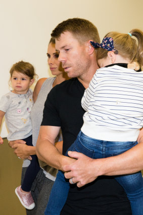 The Warner family arrives back in Sydney in March 2018.