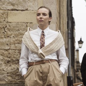 Villanelle channels university chic when she tracks down Eve's husband at Oxford in season two.