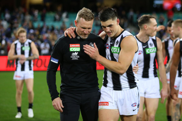 Buckley shares a moment with Brayden Maynard after the game.