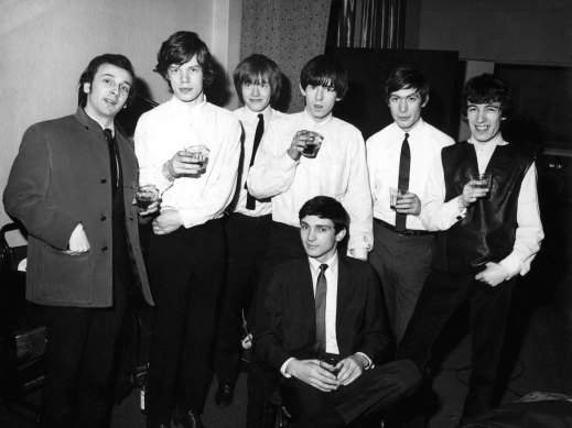 Phil Spector (left) with The Rolling Stones - Mick Jagger, Brian Jones, Keith Richards, Charlie Watts and Bill Wyman - and Gene Pitney (front).