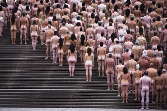 Art lovers on the steps of the Sydney Opera House for photographer Spencer Tunick in 2010.