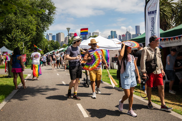 Crowds soaking up the sunshine on the first day of the three-week long festival. 