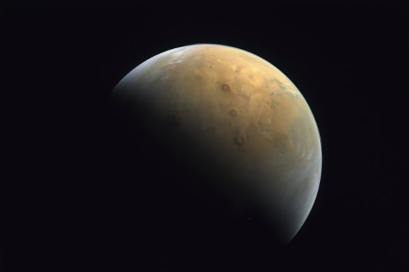 An image taken of Mars by the UAE’s Amal probe on February 10. 