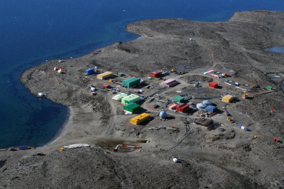 An aerial view of Australia’s Davis Station. 