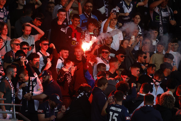 Several flares were set off during the Melbourne derby.