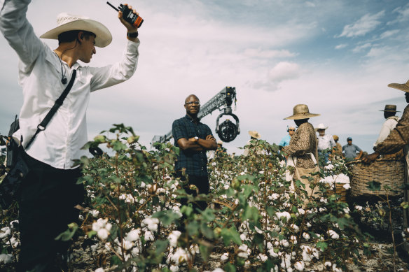 Barry Jenkins, centre, on the set of The Underground Railroad.