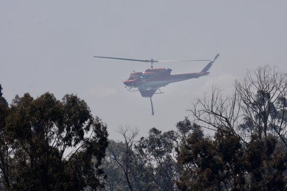 Residents along Putty Road today evacuated pets and looked on while water dumping helicopters used a local dam to extract water to extinguish the fire.