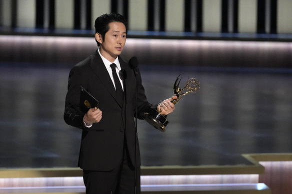 Beef’s Steven Yeun accepts the award for outstanding lead actor in a limited series. 
