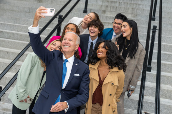 President Biden greets digital content creators at the White House.