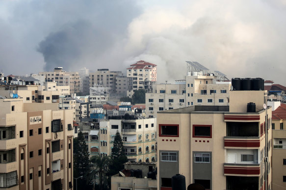 A residential area of Gaza City, which Israel has been pummelling with air strikes. A ground invasion is expected to follow.