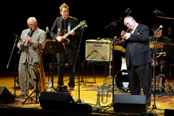  Don Burrows (left), with James Morrison (right), performing at the Sydney Opera House in July, 2008.