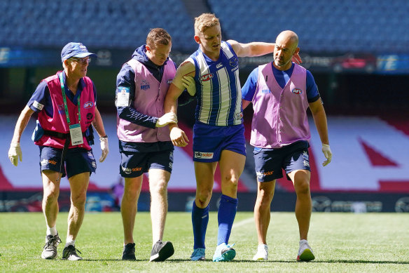 Jack Ziebell leaves the field in round one with a knee injury.
