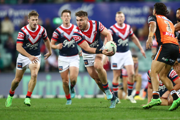 Angus Crichton against the Wests Tigers earlier this year.