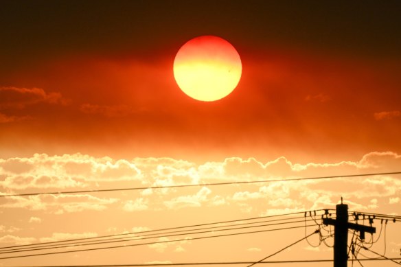 A smokey sunset viewed from Ballarat on Thursday.