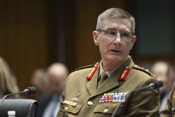 Defence Force Chief Angus Campbell during a Senate estimates hearing.