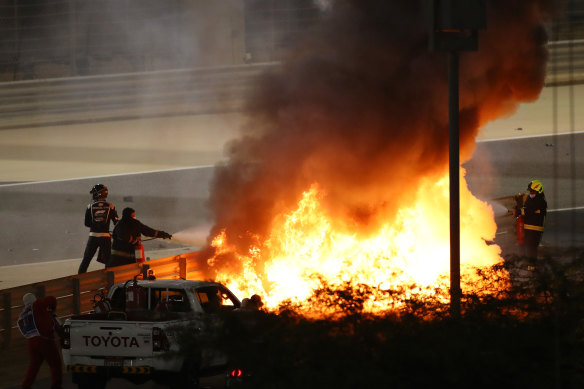 Romain Grosjean's fiery crash at the Bahrain Grand Prix.