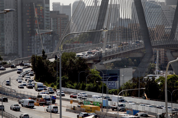 Traffic on the Anzac Bridge last week. 