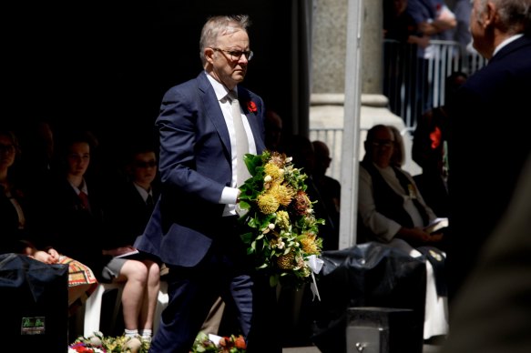 Remembrance Day service in Martin Place attended by Prime Minister Anthony Albanese, Premier Dominic Perrottet and Governor of NSW Margaret Beazley.
