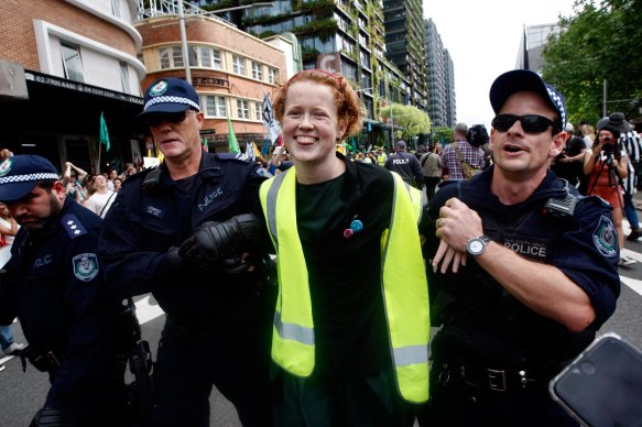 Lily Campbell being arrested on Monday.