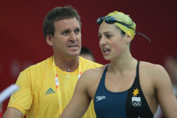 Michael Bohl, who now coaches Kaylee McKeown, and Steph Rice at the 2008 Beijing Olympics. 