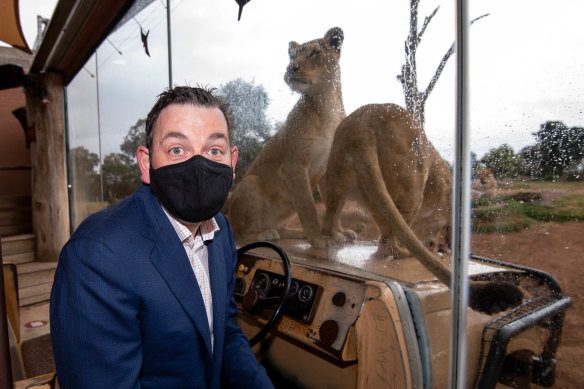 Premier Daniel Andrews hold his daily COVID-19 press conference at Werribee Zoo.