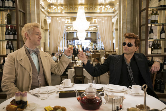 Aziraphale (Michael Sheen) and Crowley (David Tennant) have spent too long away from the moral absolutes of their ethereal homes, and developed a taste for the good life.