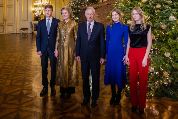 The Belgian royal family (from left): Prince Emmanuel, Queen Mathilde, King Philippe and princesses Elisabeth and Eleonore.
