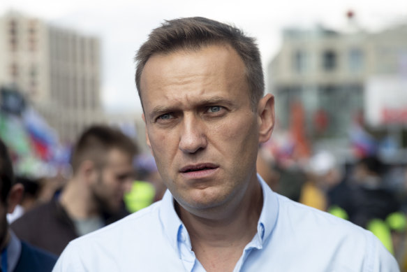 Opposition activist Alexei Navalny at a protest in Moscow, Russia, last year.