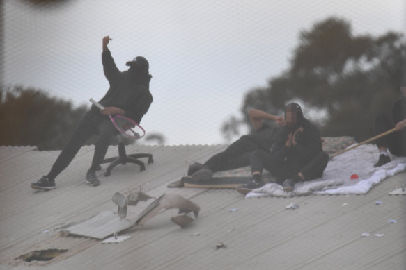 Detainees during the riot at the Frank Baxter Juvenile Justice Centre, Kariong.